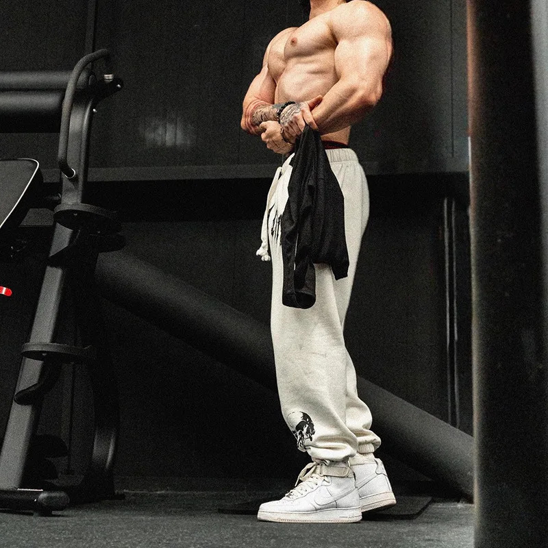 Y2K Letter Skull Print Sweatpants for Men Athletic Workout Running Joggers Pants Trousers with Pockets Casual Hip Hop Streetwear 240905