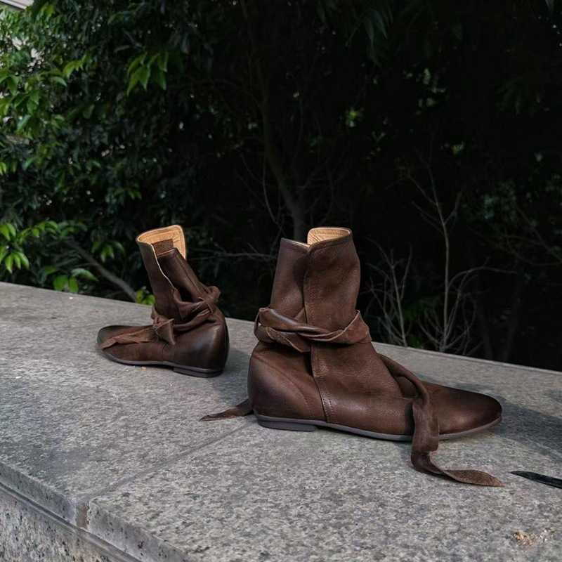 Leather Niche Design Butterfly Knot Fashion Boots Wrapped Strap Tied Short Boots For Women Autumn Martin Boots Worn Flat Bottomed Boots Single Boots 2