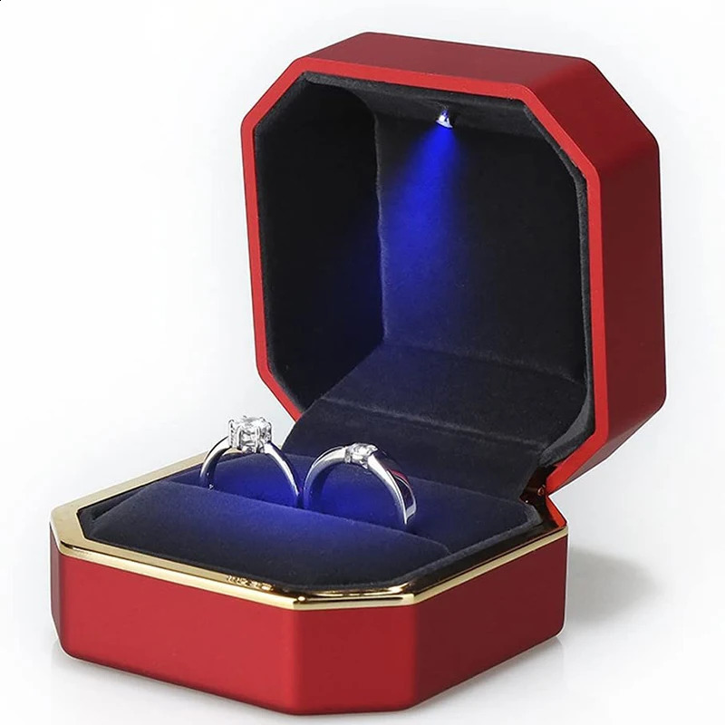 1 piece of LED jewelry ring box velvet rubber necklace pendant gift display with light recommended for engagement wedding box 240906