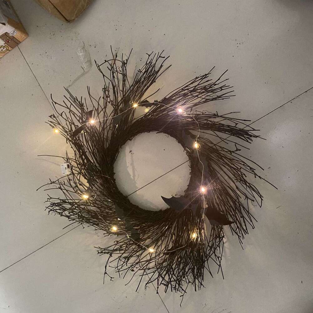 Black Bat Luminous Wreath Halloween Front Door Wall Decoration Pendant Accessories