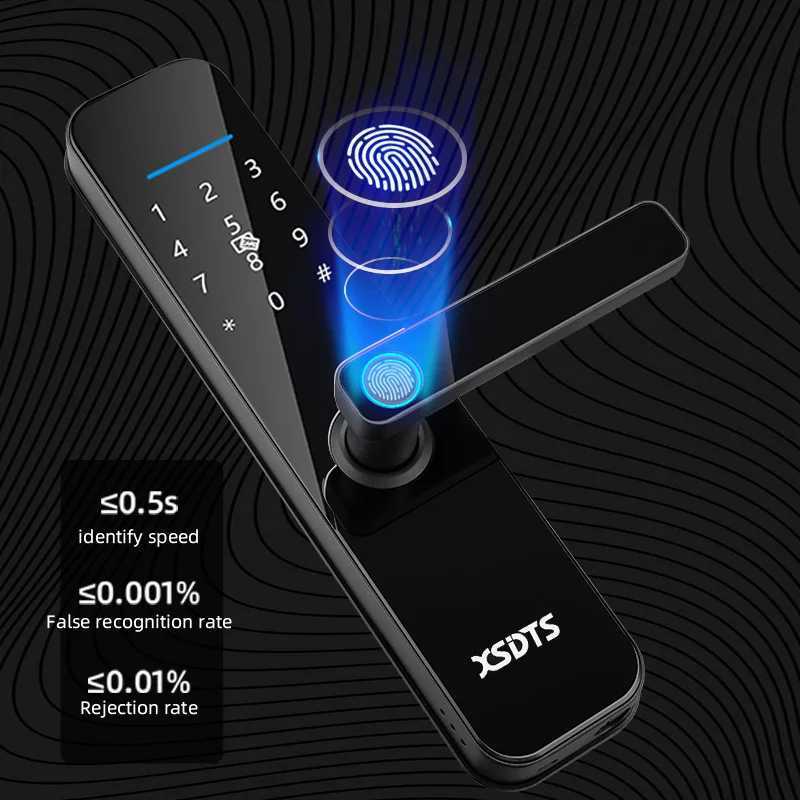 Electronic smart door lock with biometric fingerprint/smart card/password/key unlock/USB emergency charging CL240920