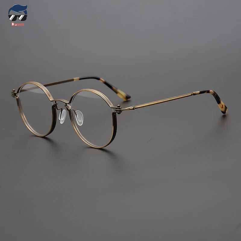 Vintage round pure titanium handmade prescription mens eyeglass frame womens luxury brand eyeglass frame W240906