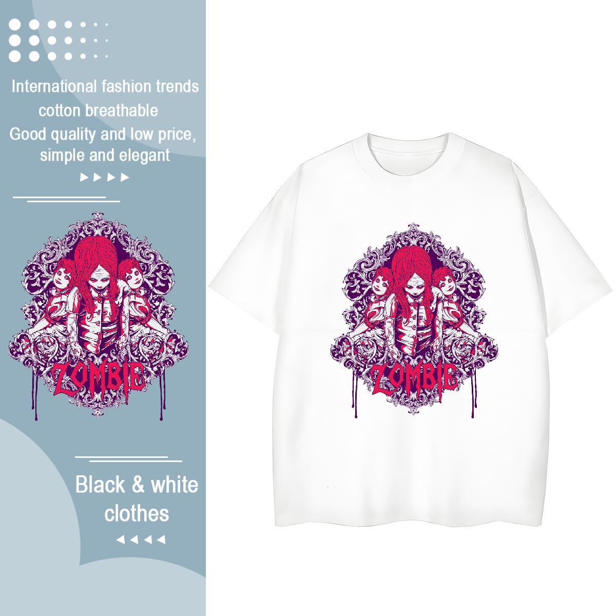 Brand T-Shirts for Women 230g Cotton Crew Neck Breathable Casual Beach skull Womens Tshirts High quality DIY Anime Tee Shirt