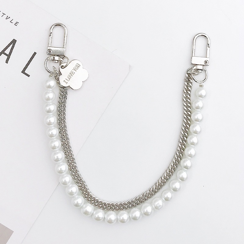 Yilian New Pearl Metal Double with wer Handheld Chain DIY Phone Case Jewelry Accessories Handmade Beading