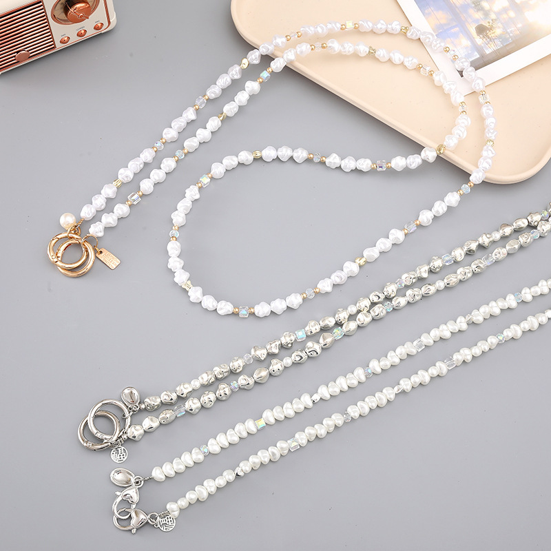 New mobile rope can be folded back, long DIY pearl chain hanging decoration, phone case keychain pendant