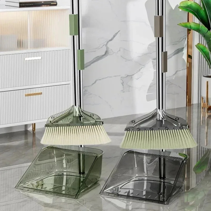 Transparent broom set combination high-end soft fur broom for household use dust-proof bathroom rodless fur garbage shovel broom 240907