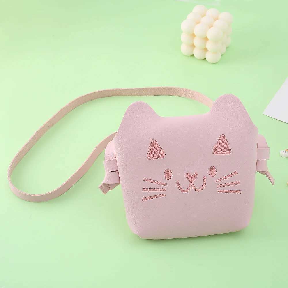 Cartoon Cat Childrens Cross Body Bag Pink Cute Shoulder Bag Girl Embroidery Childrens Wallet and Handbag Childrens Handbag W240906