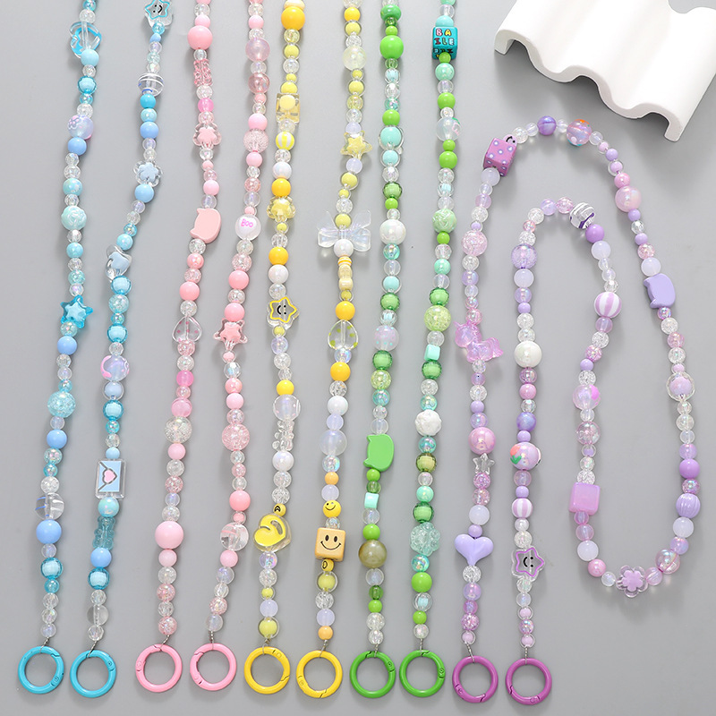 Yilian's new mixed color series crossbody acrylic hand-painted bead chain phone case hanging rope pendant