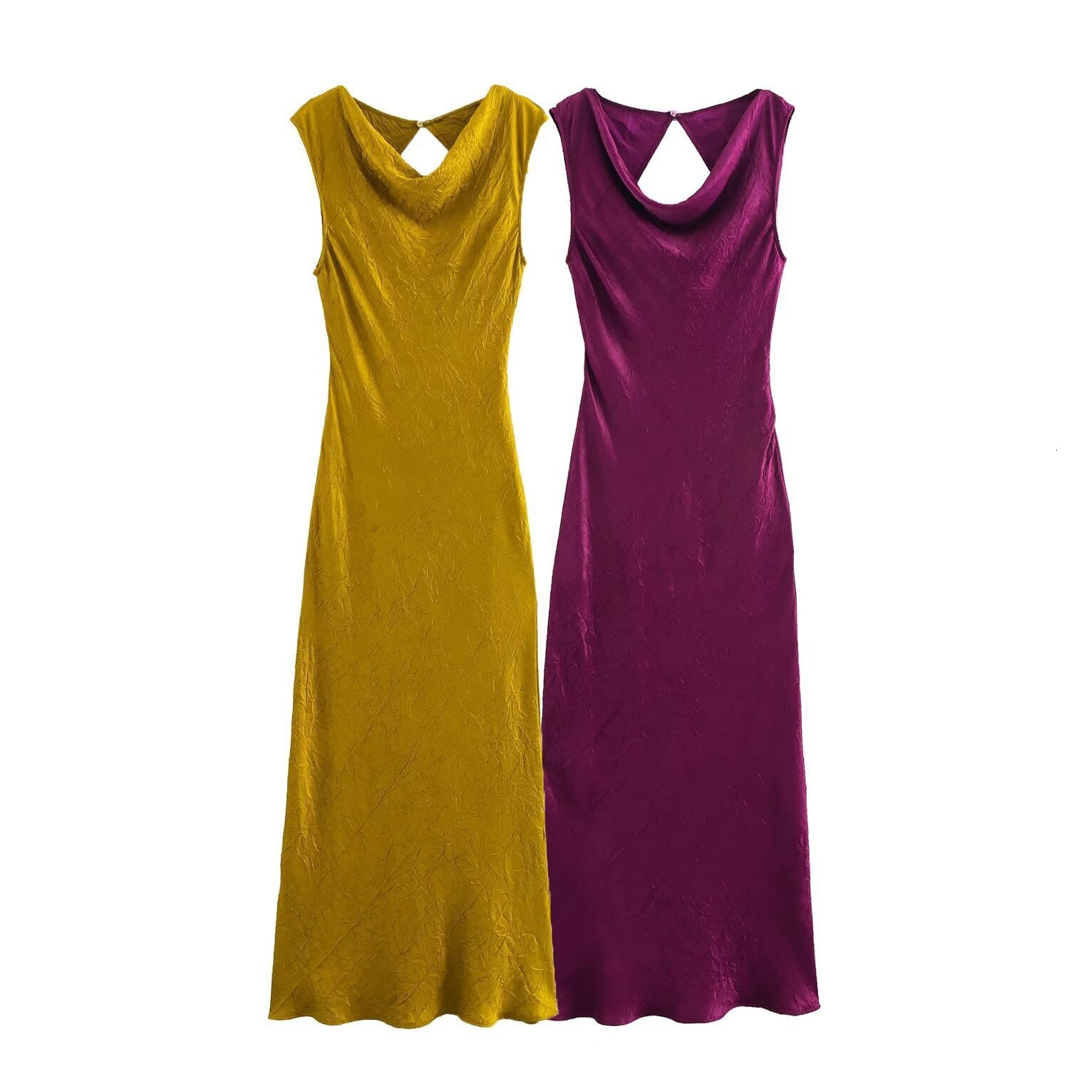 Silk and Satin New Pleated Autumn Womens Dress Displays Texture Temperament Fashion Midi