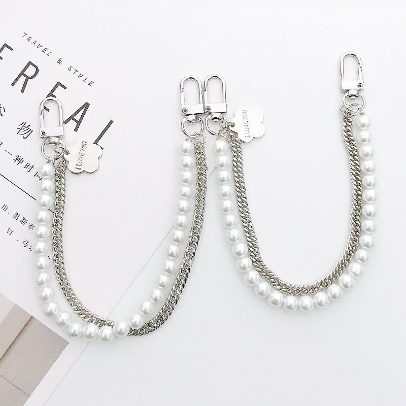 Yilian New Pearl Metal Double with wer Handheld Chain DIY Phone Case Jewelry Accessories Handmade Beading
