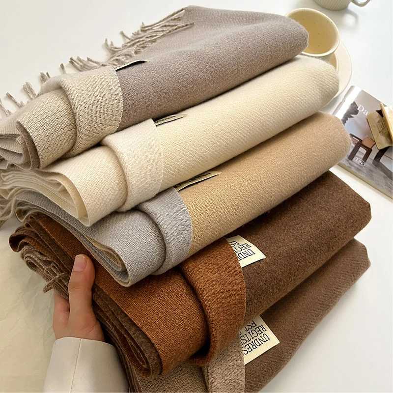 Double sided winter cashmere scarf warm and cozy Pashmina shawl bag tassel womens blanket Echape Bufanda headscarf size 31 X241017
