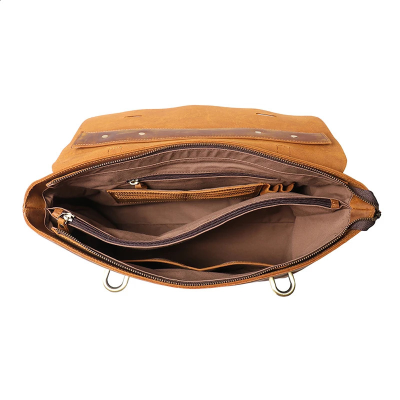 Leathfocus vintage leather briefcase fashion n mens New lightweight horizontal bag handbag 15 inch notebook 240906