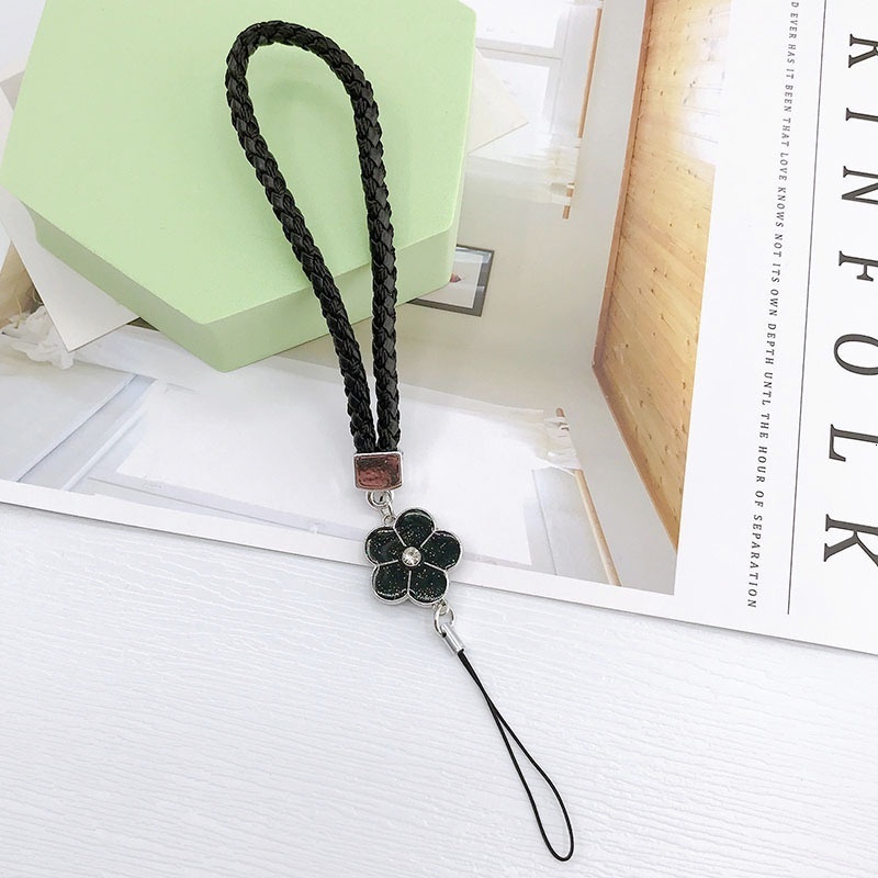 Creative leather lanyard bracelet, new woven mobile phone chain, camellia flower plum blossom short hand rope
