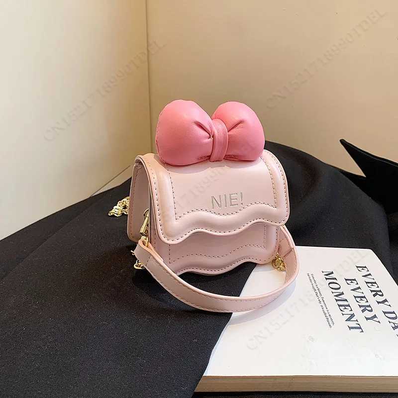 Cute girl handbag retro PU leather bow knot messenger money bag girl single shoulder strap cross body wallet baby item W240906