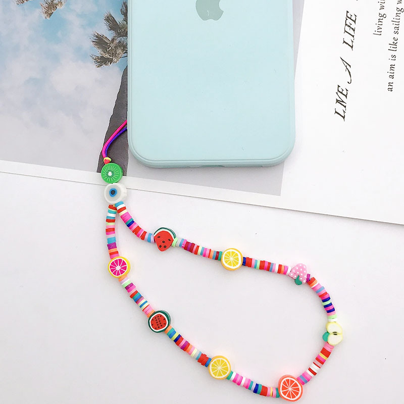 Yilian New Fruit Chain Handmade DIY Soft Ceramic Letter Beaded Rope Anti Loss Phone Case