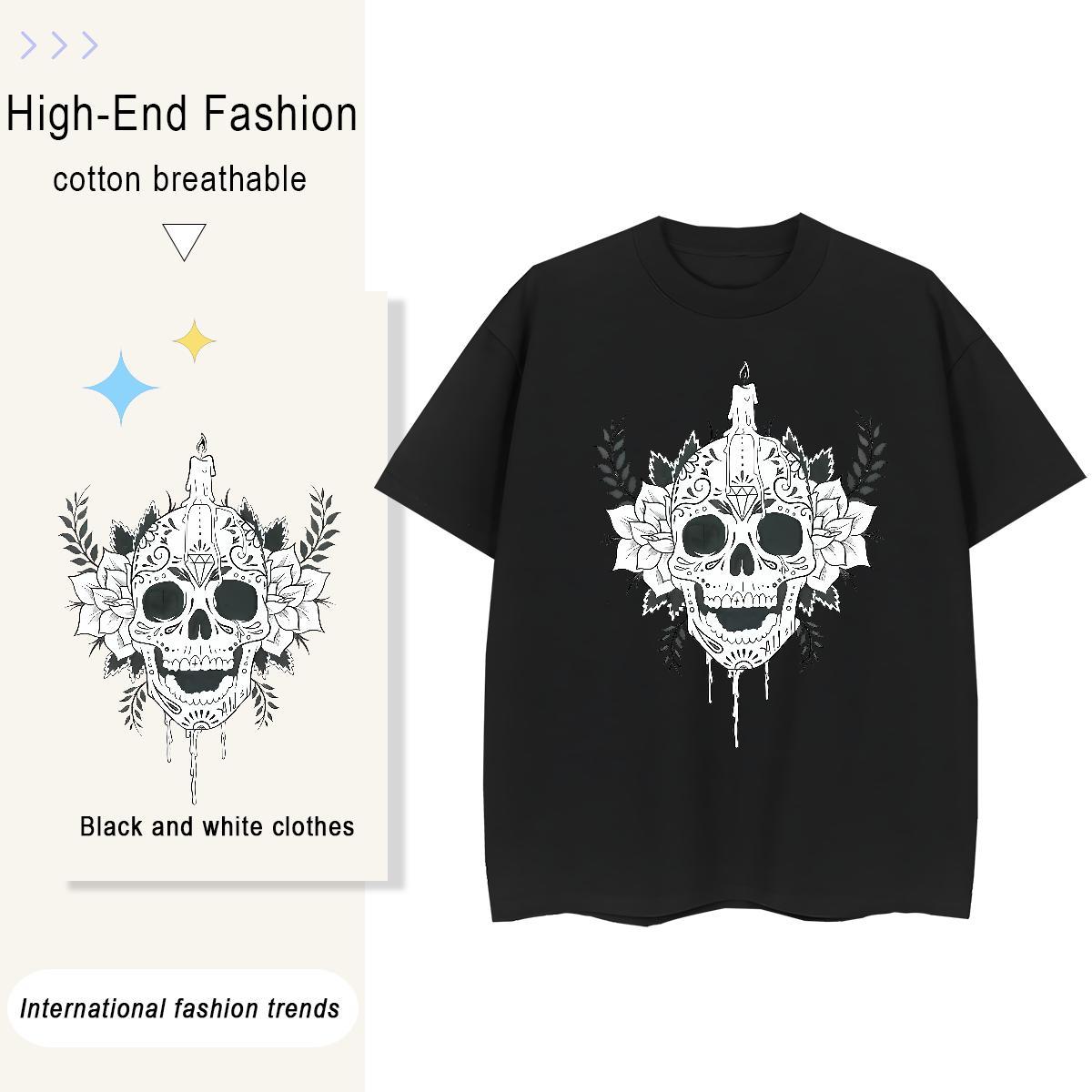 2024 DIY T shirt 230g 100% Cotton Comfortable Beach skull Unisex Tshirts High quality Anime Print Top Shirts