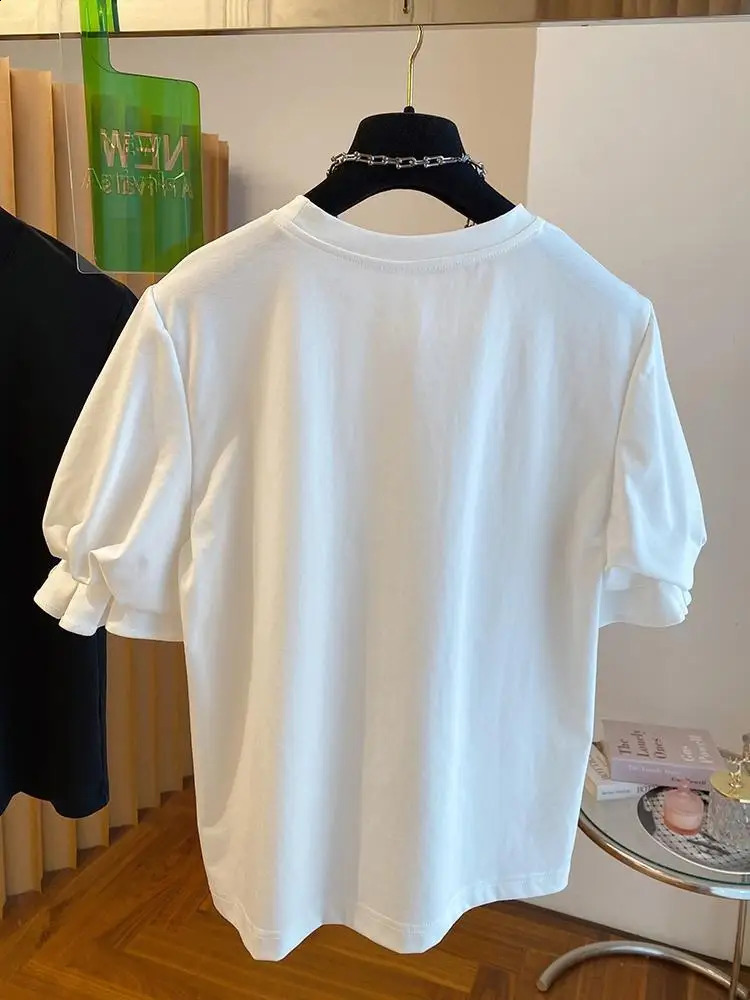 OCEANLOVE T Shirt for Women Puff Sleeve Solid Ruffles Sweet Spring Summer Ropa De Mujer Korean Fashion Retro Loose Tees 240906