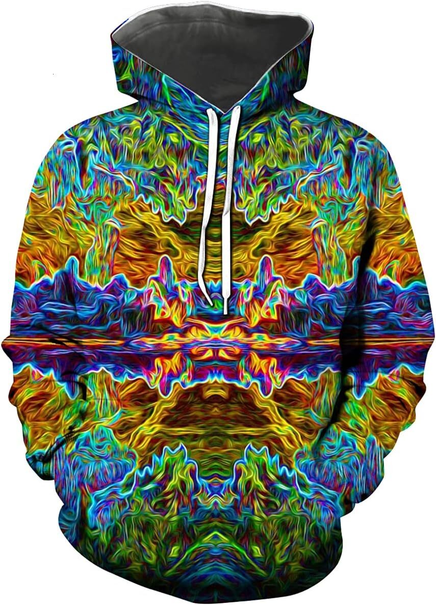 Hoodie for Mens Womens Trippy Psychedelic Pullover Sweatshirts Hippe Hoodies for Mens Graphic Hoodies sweatshirt Pullover Long Sleeve