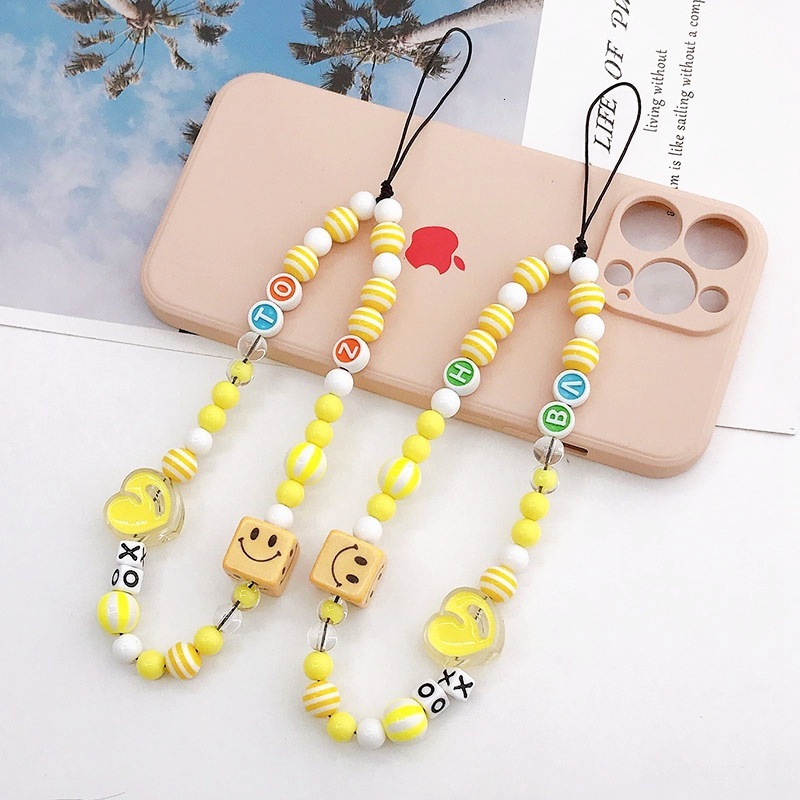 Yilian New Beaded Chain Drip Oil Love Rope Anti Fall Phone Pendant Colorful Letter Hanging Ornament for Women