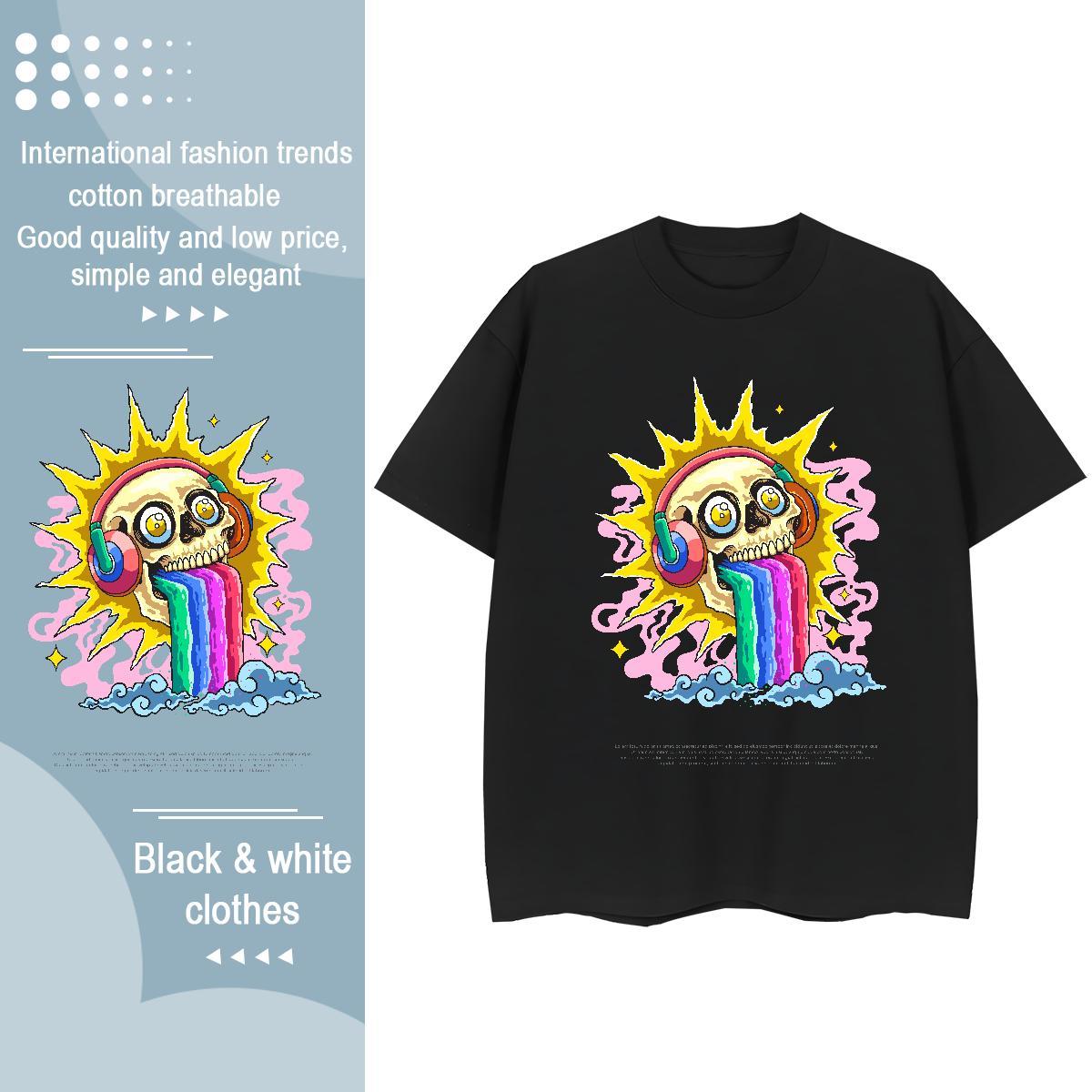 Brand T shirt 100% Cotton 230g Breathable Crew Neck Sport skull Womens Tshirts Female Plus Size Cartoon Tees Shirts