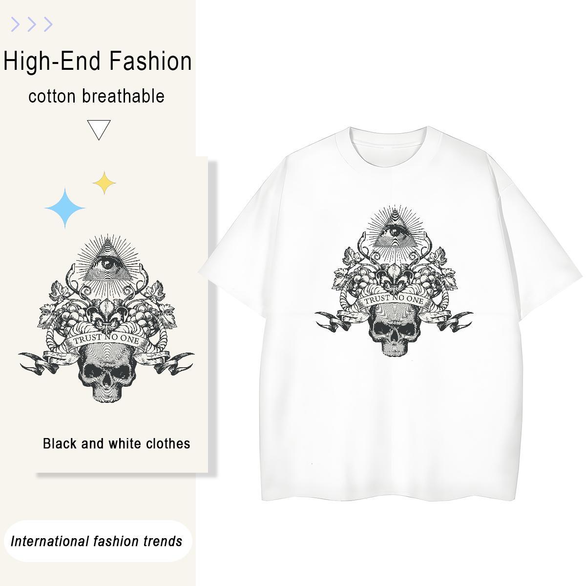 Brand Women T Shirts 230g 100% Cotton Round Neck Short Sleeve Hip Hop skull Women Tshirts 5A Customized Top Tees
