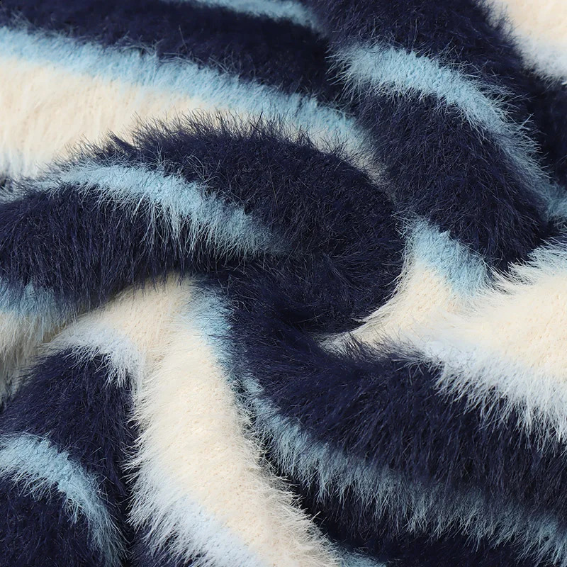 Harajuku Knitted Sweater Mens Y2K Mohair Pink Striped Turndoor Collar Pullover College Style Casual Loose Parachute Winter Top 240907