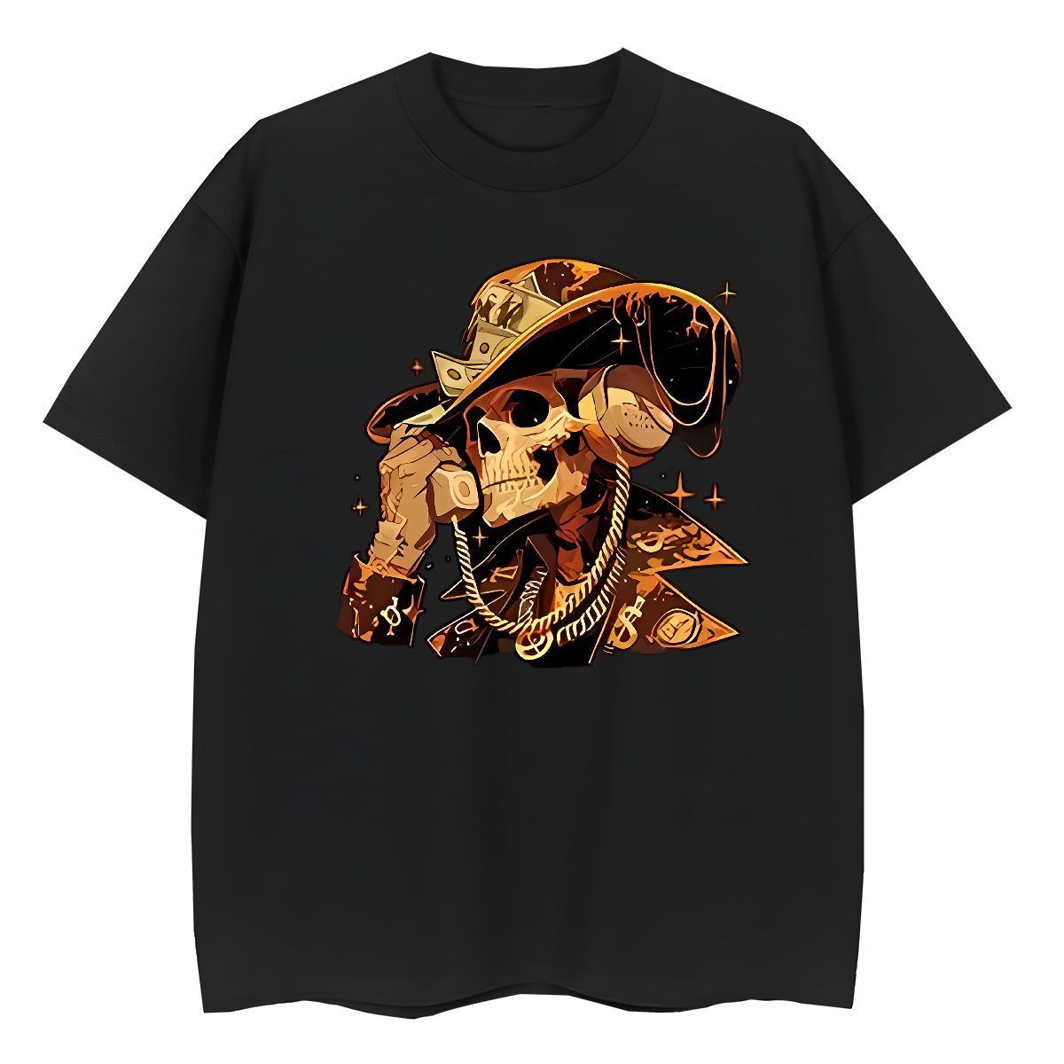 New Women T Shirts 230g Pure Cotton O-Neck Short Sleeve Sports Casual skull Tshirt for Man Woman Popular Anime Oversized Wear