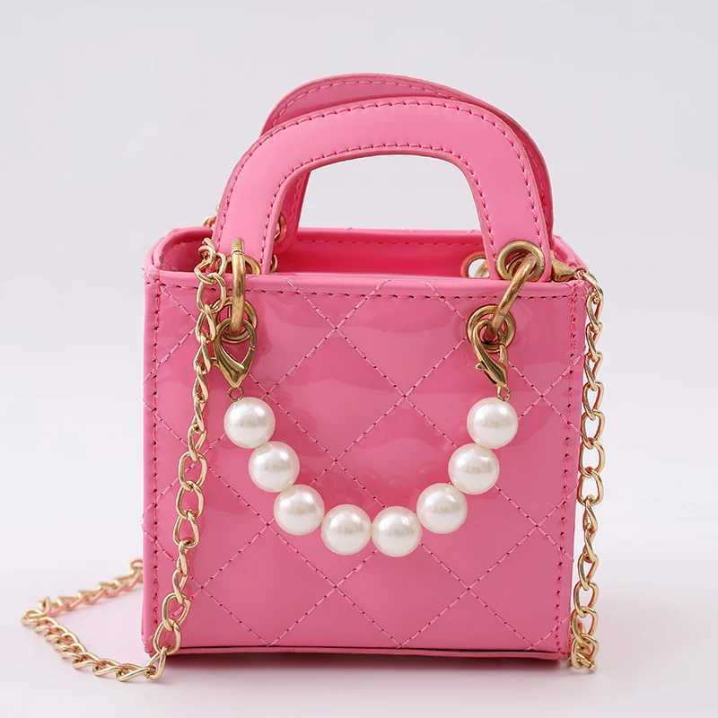 Childrens PU leather bag pearl hot selling single shoulder solid color fashionable simple version handbag baby new girl shoulder bag W240906