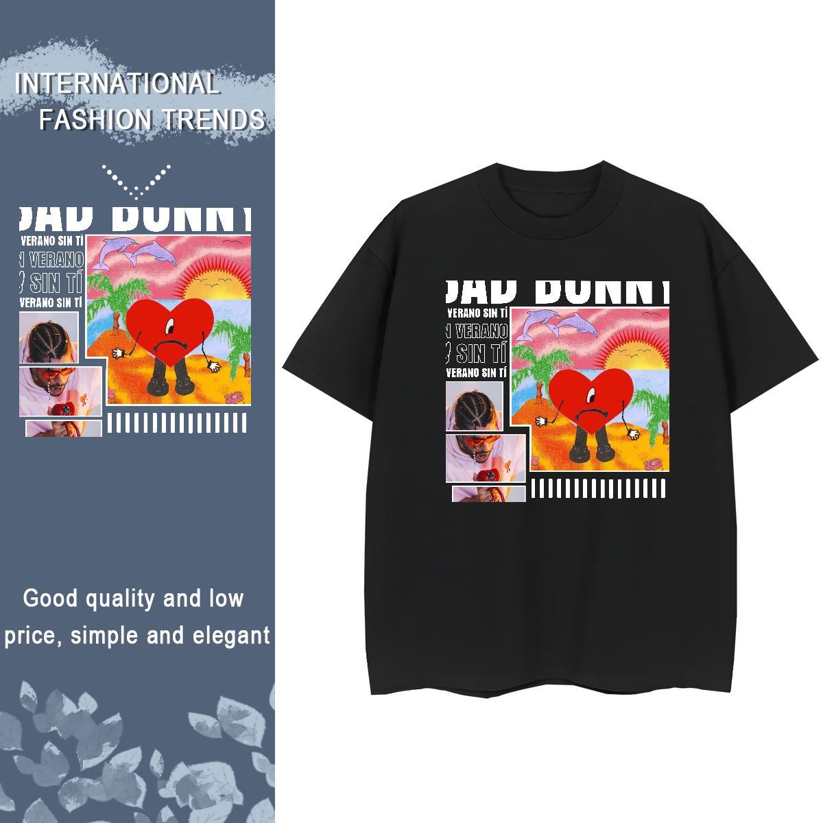 New Arrival Woman T Shirts 230g 100% Cotton Crew Neck Beach BAD BUNNY Lady T shirt Loose fit Black White Tops Tees