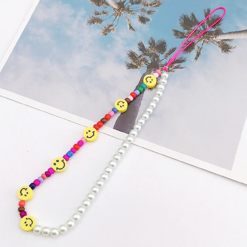 Yilian's new soft ceramic chain DIY case accessories Glass rice beads smiley face phone rope