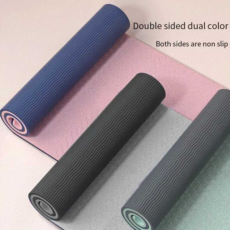 Yoga mat double-sided anti slip environmentally friendly fitness exercise mat with TPE yoga mat suitable for women suitable for yoga Pilates exercise 