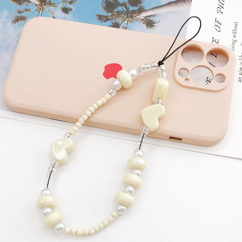 Yilian New Pearl Love Chain Small Rice Bead Hanging Rope Anti fall Wrist Strap Phone Case Pendant