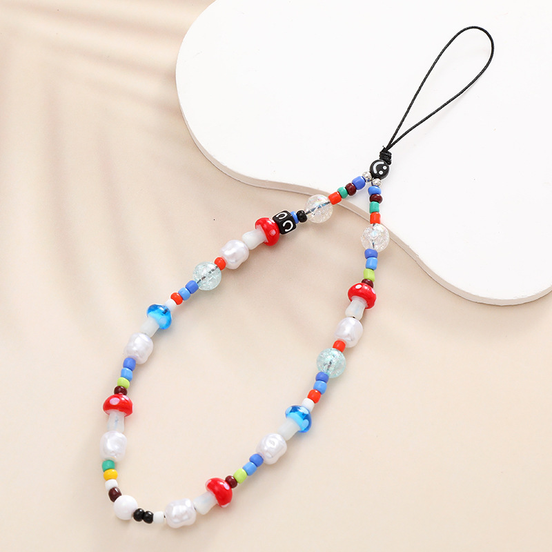 Little Bear Colorful Mushroom Mobile Phone Rope Hanging Short Handheld Drop and Anti Loss Chain