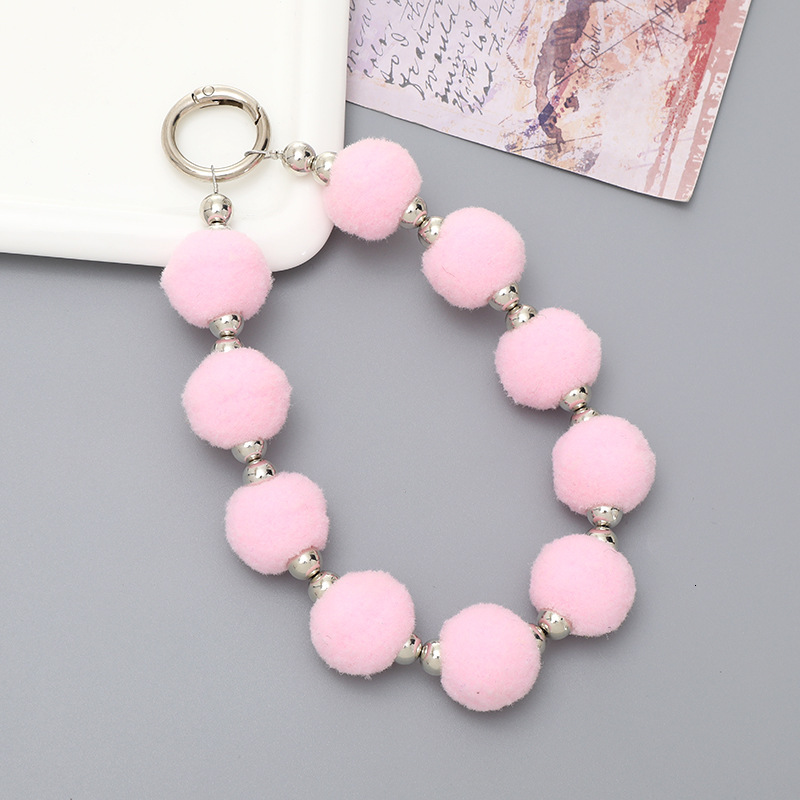 Yilian autumn and winter plush ball round pendant DIY silver separated bead wrist strap universal phone case ins wind hanging rope