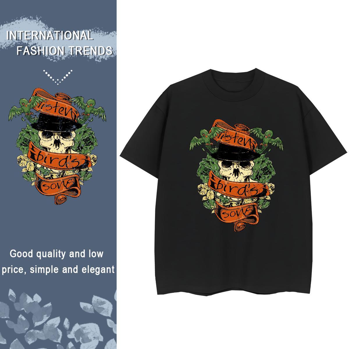 Fashion New T shirt 230g 100% Cotton Breathable Crew Neck Casual skull Tshirt for Man Woman Soft Custom Cartoon Tees Shirts