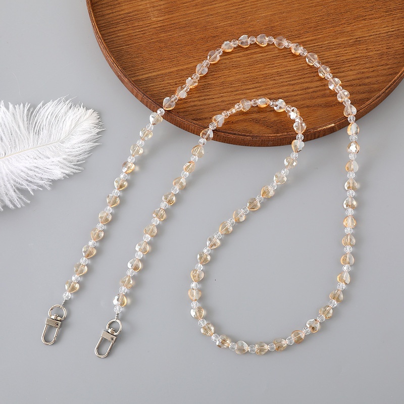 Light luxury new crystal heart-shaped bead crossbody chain luggage pendant case keychain hanging decoration phone lanyard