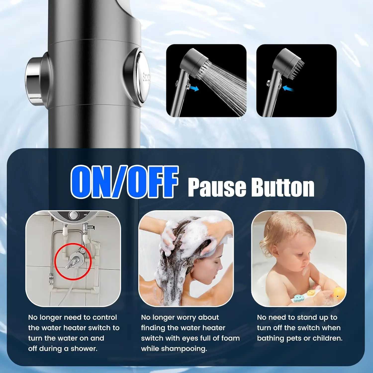 Shower Head with Handheld High Pressure Water Flow Multiple Spray Modes Power Wash Showerhead with ON/OFF Switch for Pets BathXJ240906