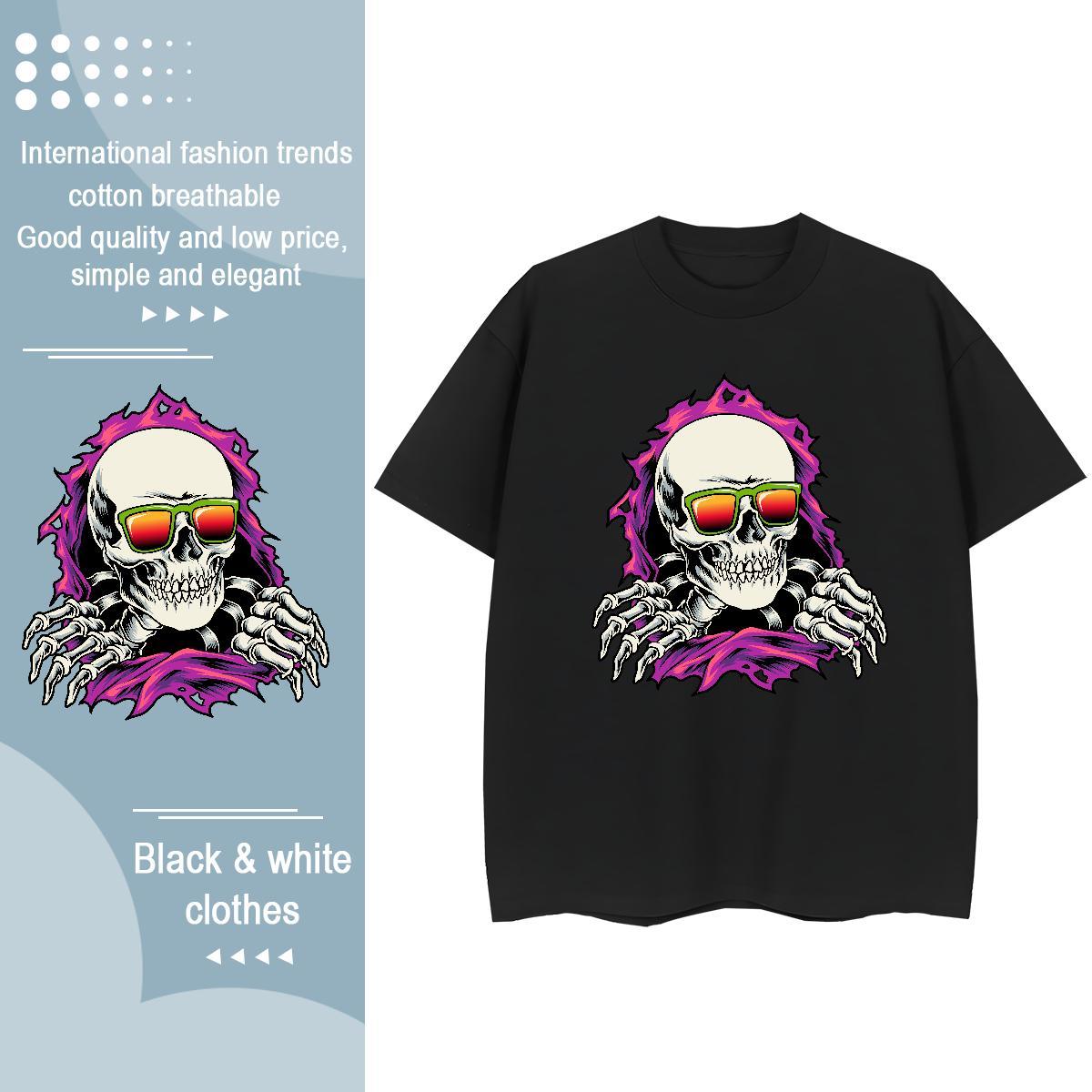 2024 Woman T Shirts 100% Cotton 230g Round Neck Short Sleeve Summer Casual skull Women Tees Nice Black Oversized Top Tees