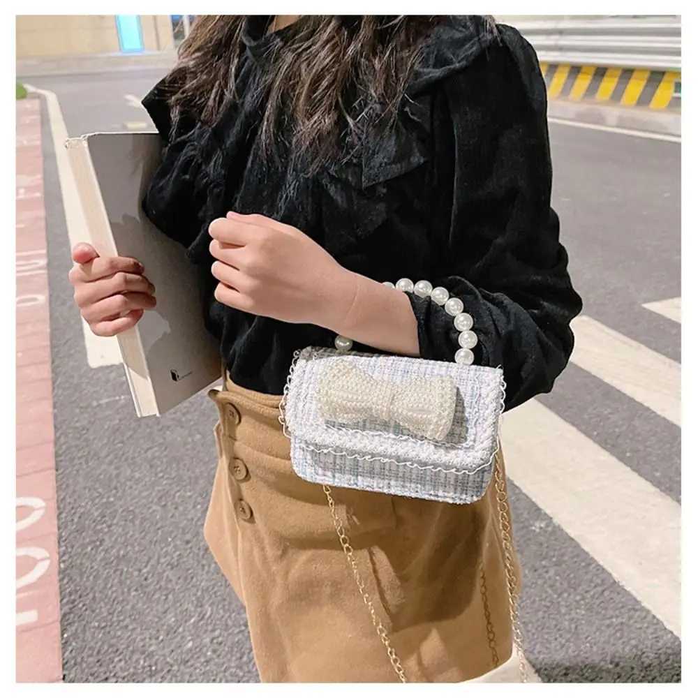 Cute flower pearl handbag childrens shoulder bag butterfly bow childrens square cross shaped bag W240906