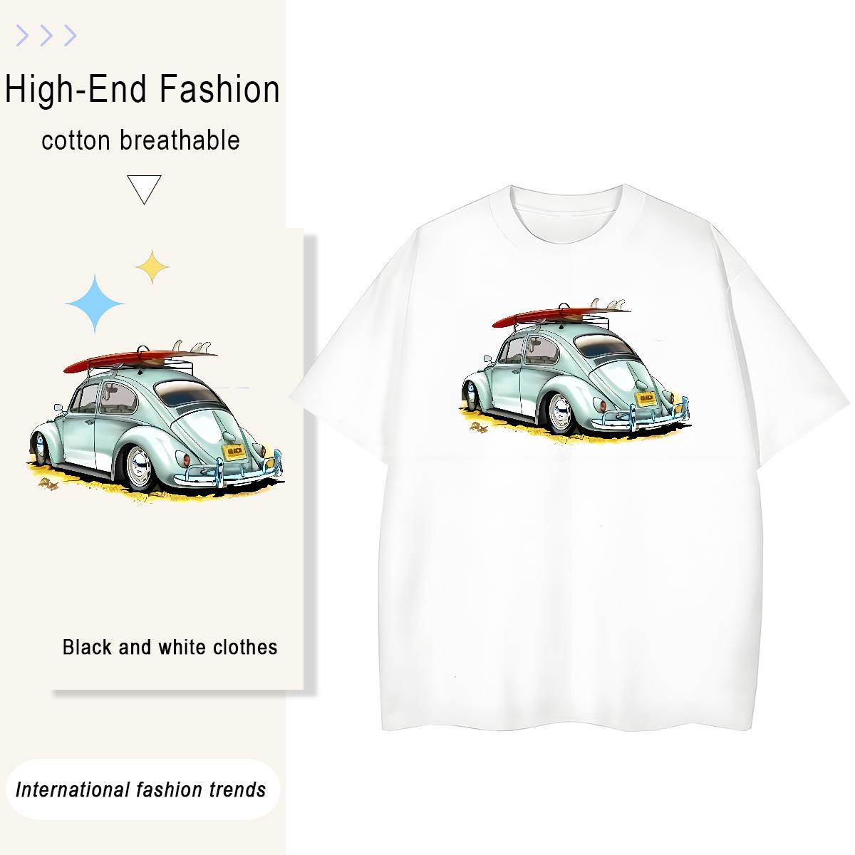 Fashion Womens T Shirts 100% Cotton 230g Crew Neck Breathable Street car Tshirt for Man Woman Loose fit Customized Tops Shirt
