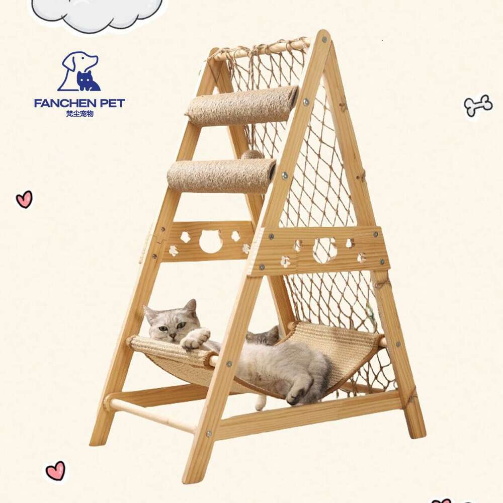 2024 New Pet Portable Travel Solid Wood Natural And Fresh Sisal Hammock Cat Tree Modern For Cats