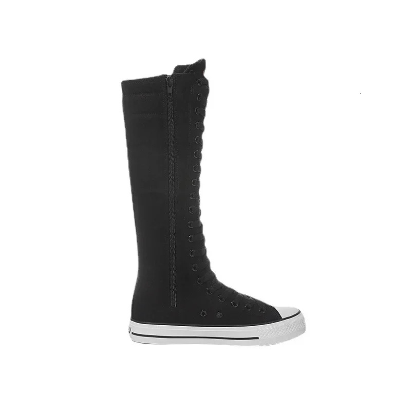 New Women Fashion High Top Flat Canvas Shoes Korean Knee-High Boots Plus Size 42 43 Ladies Dance Shoe