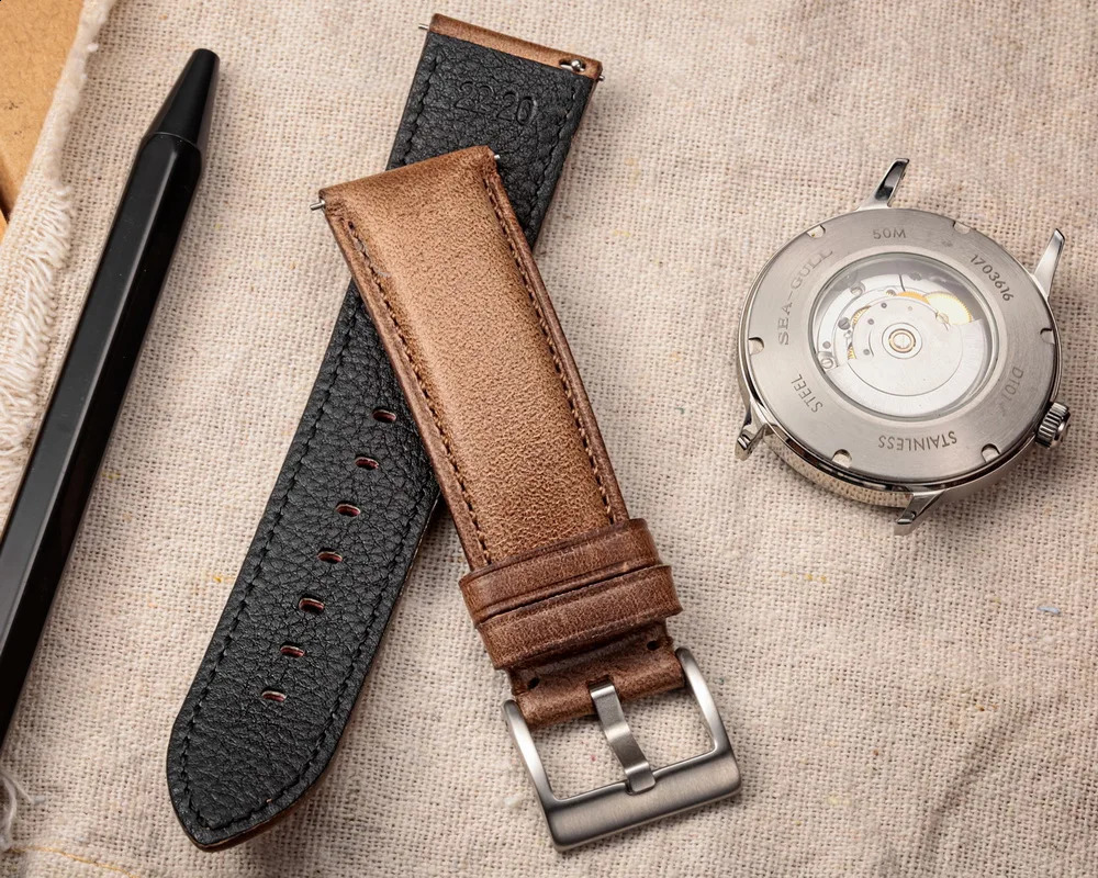 Hemsut Cowhide Leather Watch Bands Quick Release Handmade HORWEEN 100%Genuine Leather Wrist Straps 18mm 19mm 20mm 21mm 22mm 240906