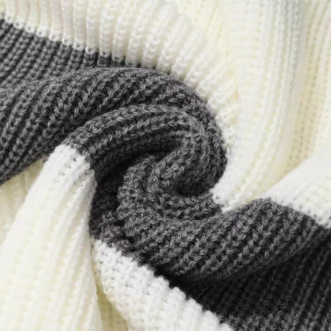 Casual Contrast Color Loose Knit Pullover Sweater For Teenage Boys, Suitable For Fall, Winter, Warm, Casual, School, Home, Daily Wear, Sports, Simple 