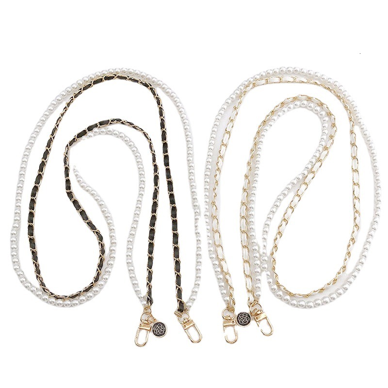 Yilian's new small fragrant style pearl diagonal cross leather rope phone case accessory hanging chain anti fall single shoulder strap