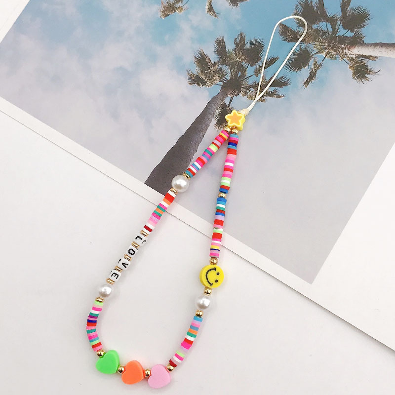 Yilian's New Soft Ceramic Chain DIY Case Phone Handmade Beaded Smiling Face Anti Loss Rope