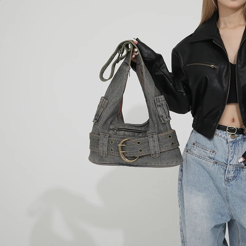 Denim Zipper Youth Crossbody Bags 2024 High Quality Sense Shoulder Unique n Wide Straps Tote for Women 240906