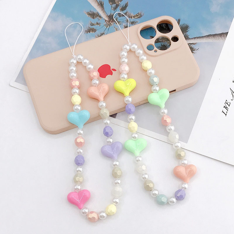 New Korean version of Ins creative love pearl bead rope acrylic mobile phone chain jewelry pendant hanging decoration