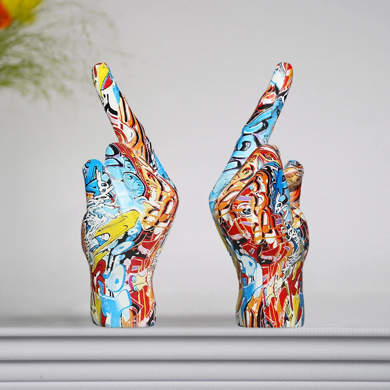 Graffiti Middle Finger Ornament Art And Crafts Resin Gesture Statue Desktop Ring A Living Room Home Decoration 240904