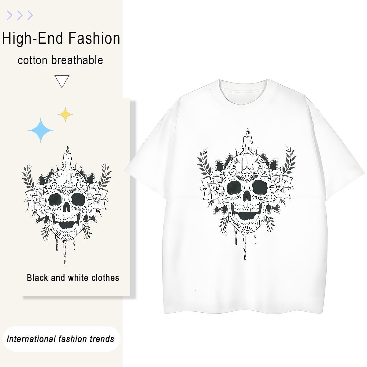 2024 DIY T shirt 230g 100% Cotton Comfortable Beach skull Unisex Tshirts High quality Anime Print Top Shirts